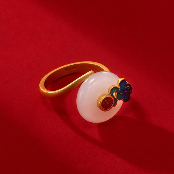 Buddha Stones Jade Copper Coins Auspicious Clouds Prosperity Necklace Pendant Bracelet Ring Earrings - Ring - image 3