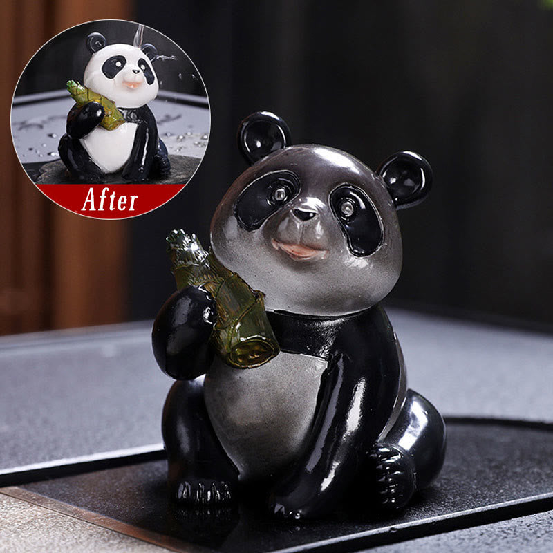 Buddha Stones Color Changing Small Cute Panda Bamboo Tea Pet Resin Home Figurine Decoration - Panda 6.5*7*8.5cm - image 5