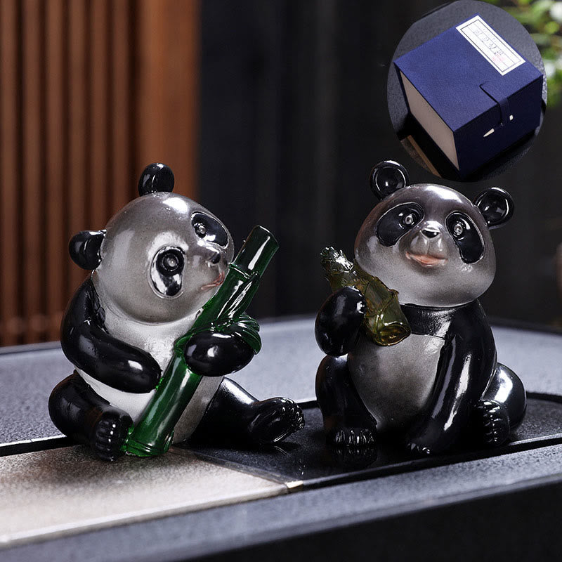Buddha Stones Color Changing Small Cute Panda Bamboo Tea Pet Resin Home Figurine Decoration - 2Pcs(Panda Bamboo&Panda Gift Box) - image 11
