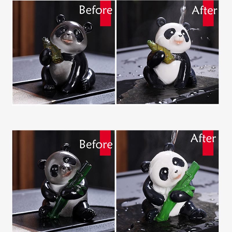 Buddha Stones Color Changing Small Cute Panda Bamboo Tea Pet Resin Home Figurine Decoration - image 12