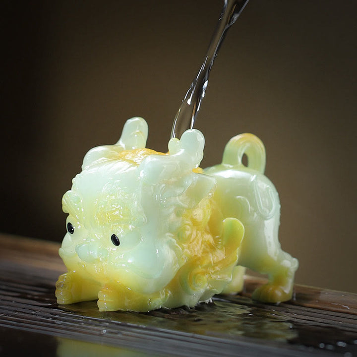 Buddha Stones Color Changing Small PiXiu Ingot Resin Tea Pet Wealth Home Figurine Decoration - Golden Pixiu 7.7cm*10.6cm*11.6cm - image 0