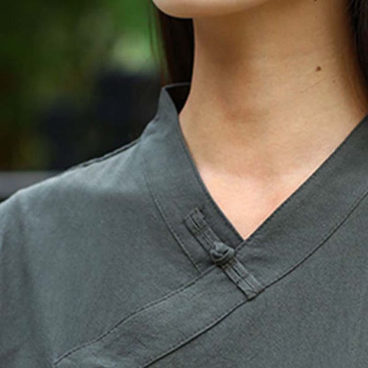 Buddha Stones 2Pcs Half Sleeve V-Neck Shirt Top Pants Meditation Zen Tai Chi Linen Clothing Women's Set - image 20