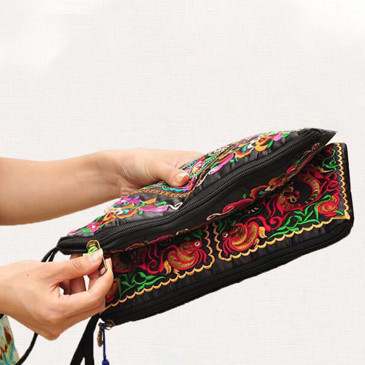 Buddha Stones Dragon Butterfly Cosmos Flower Embroidery Wallet Shopping Purse - image 4