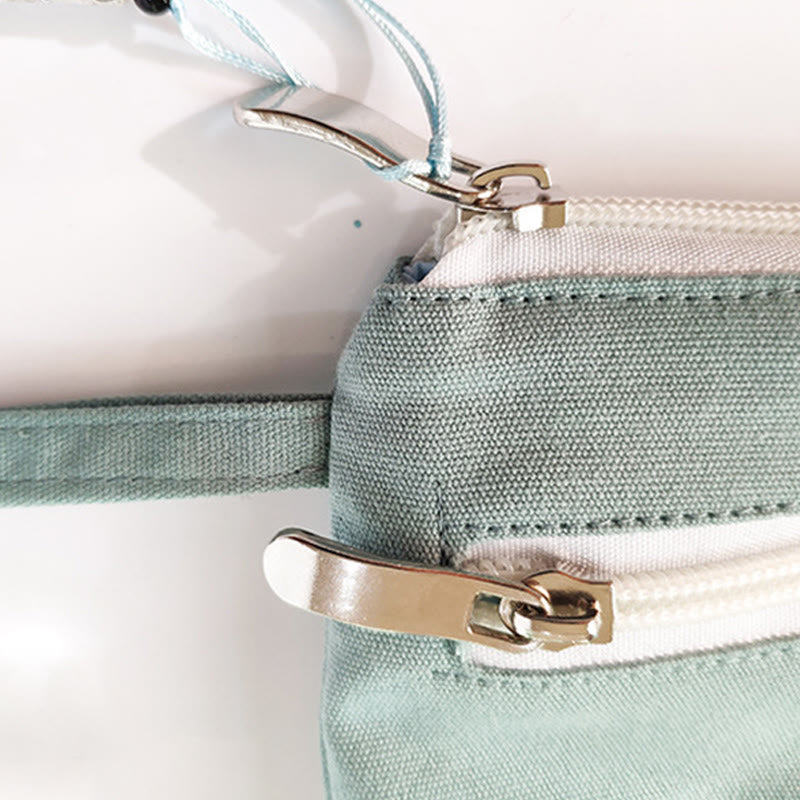 Buddha Stones Small Flower Plum Cherry Crane Peach Blossom Embroidery Canvas Wallet Shopping Purse - image 5