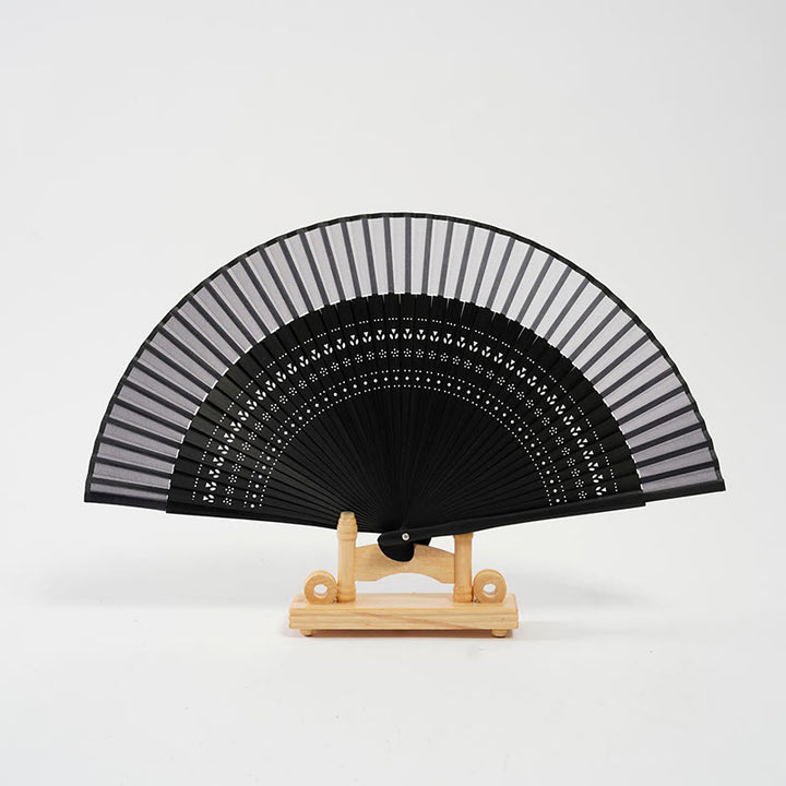 Buddha Stones Gradient Color Hollow Engraved Handheld Bamboo Folding Fan - Gradient Gray 20cm - image 11