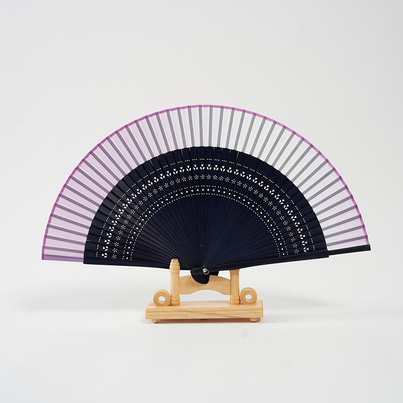 Buddha Stones Gradient Color Hollow Engraved Handheld Bamboo Folding Fan - Gradient Light Purple 20cm - image 14