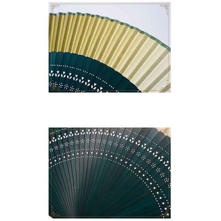 Buddha Stones Gradient Color Hollow Engraved Handheld Bamboo Folding Fan - image 5