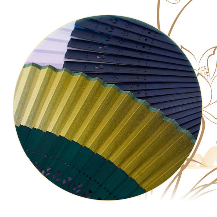 Buddha Stones Gradient Color Hollow Engraved Handheld Bamboo Folding Fan - image 4