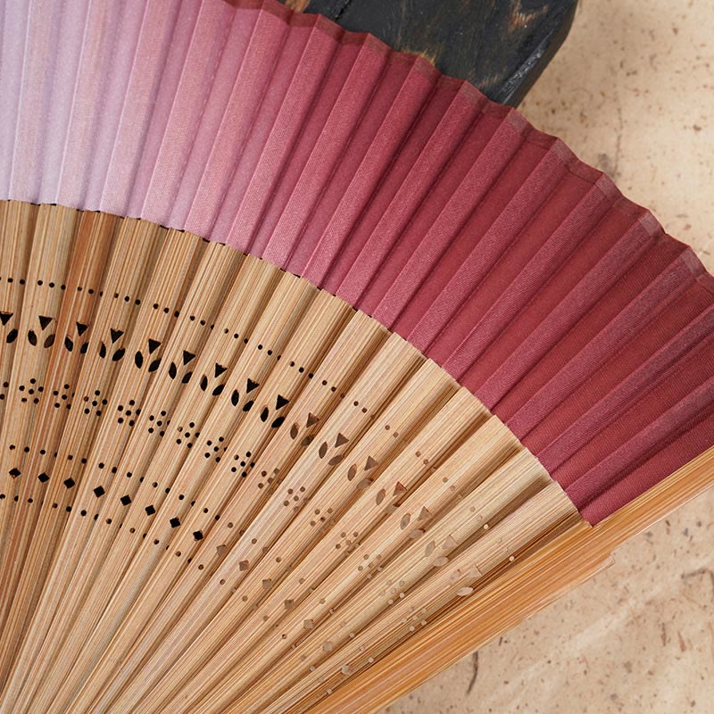 Buddha Stones Solid Color Gradient Hollow Engraved Handheld Bamboo Folding Fan - image 6