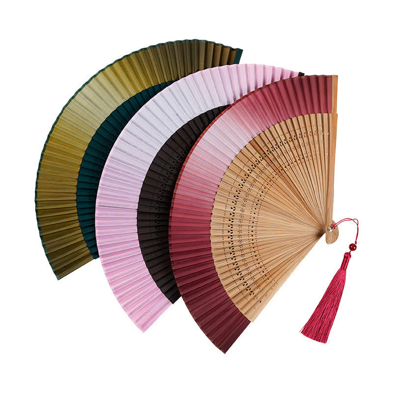 Buddha Stones Solid Color Gradient Hollow Engraved Handheld Bamboo Folding Fan - image 16
