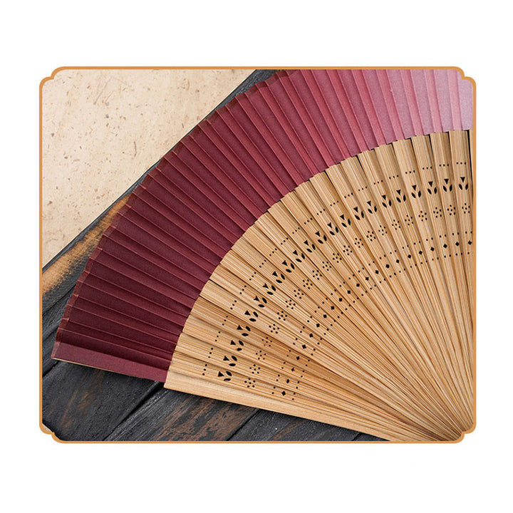 Buddha Stones Solid Color Gradient Hollow Engraved Handheld Bamboo Folding Fan - image 8