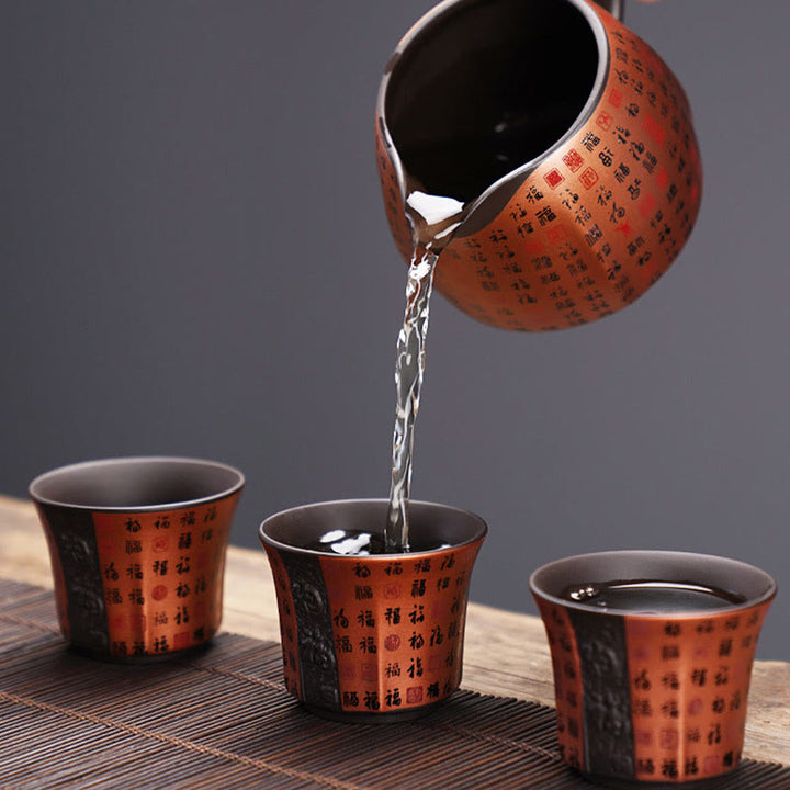 Buddha Stones Small Fu Character Purple Clay Ceramic Teacup Kung Fu Tea Cup 50ml - image 8