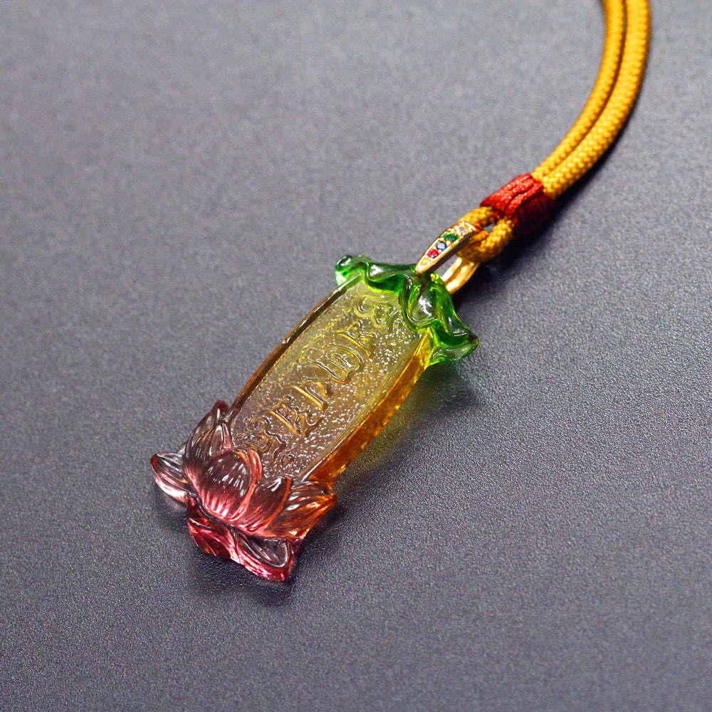 Buddha Stones Buddha Liuli Lotus Six Character Om Mani Padme Hum Peace Necklace - image 1