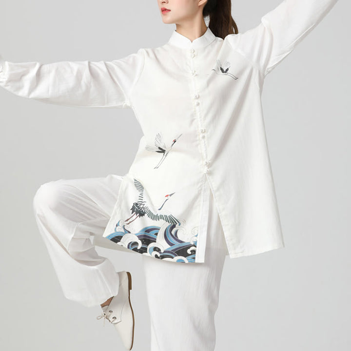 Buddha Stones White Crane Sea Cotton Linen Meditation Prayer Spiritual Zen Tai Chi Qigong Practice Clothing Set - image 4
