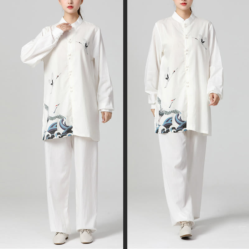 Buddha Stones White Crane Sea Cotton Linen Meditation Prayer Spiritual Zen Tai Chi Qigong Practice Clothing Set - image 3