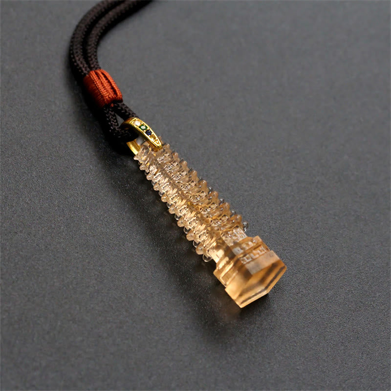 Buddha Stones Liuli Ancient Pagoda Wisdom Necklace - Amber(Necklace Length: 45cm) - image 3