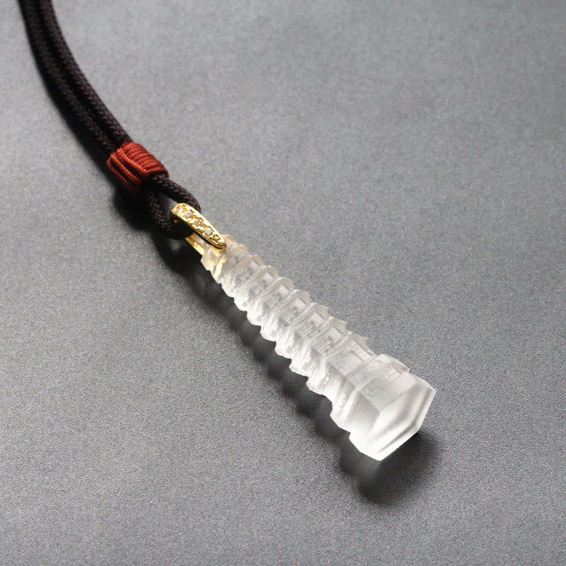 Buddha Stones Liuli Ancient Pagoda Wisdom Necklace - White(Necklace Length: 45cm) - image 6