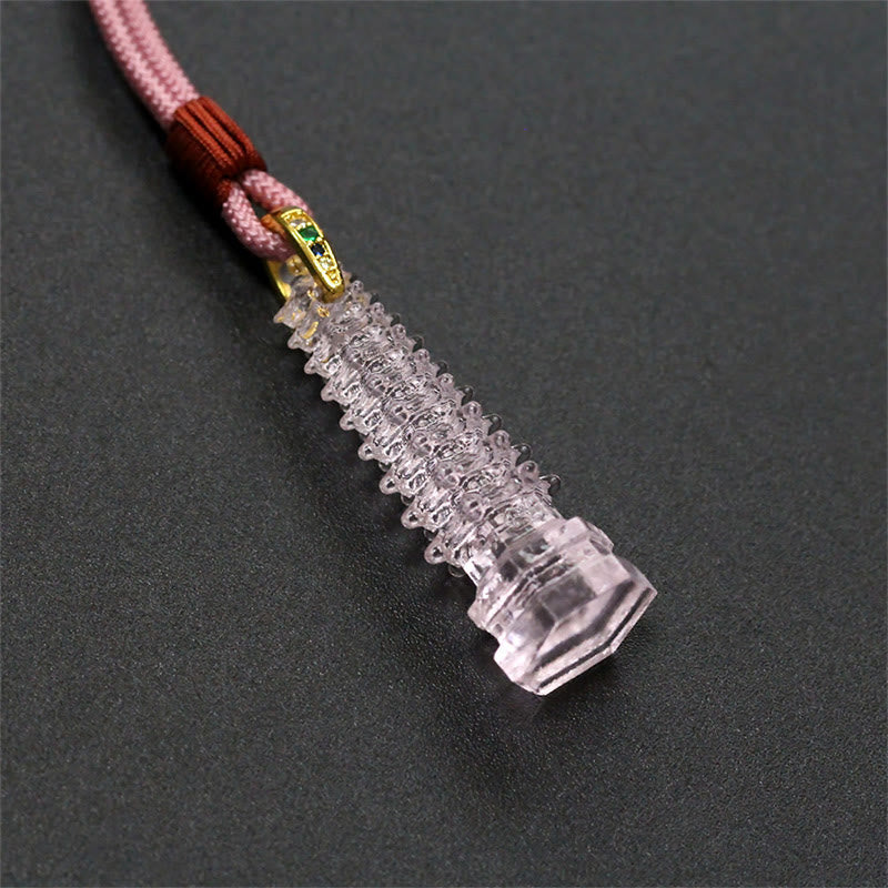 Buddha Stones Liuli Ancient Pagoda Wisdom Necklace - Pink(Necklace Length: 45cm) - image 7