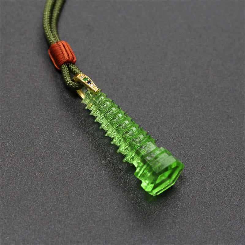 Buddha Stones Liuli Ancient Pagoda Wisdom Necklace - Dark Green(Necklace Length: 45cm) - image 15