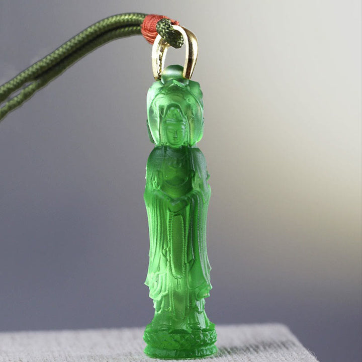 Buddha Stones Avalokitesvara Buddha Liuli Harmony Necklace - Green(Necklace Length: 45cm) - image 8