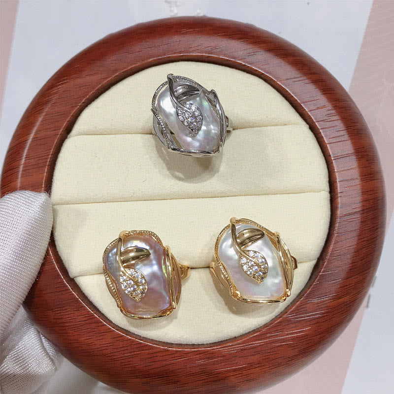 Buddha Stones Pearl Copper Plated Gold Flower Happiness Wealth Ring - image 15