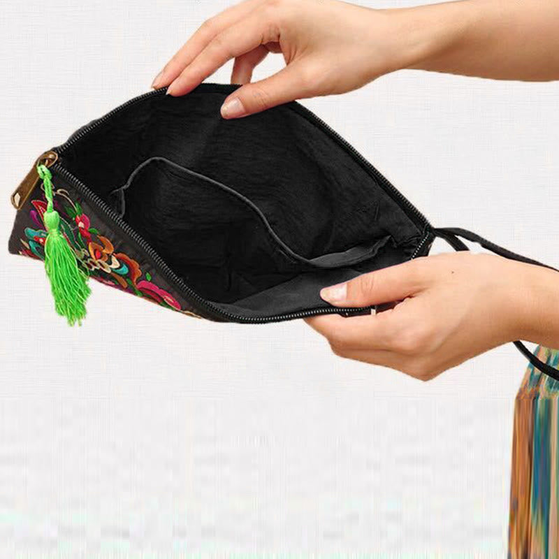 Buddha Stones Dragon Butterfly Cosmos Flower Embroidery Wallet Shopping Purse - image 12