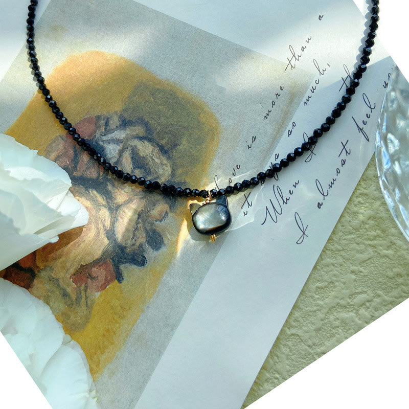 Buddha Stones Black Spinel Cute Cat Motivate Choker Necklace - image 2