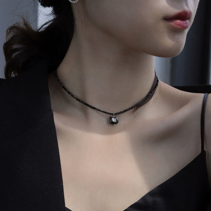 Buddha Stones Black Spinel Cute Cat Motivate Choker Necklace - image 10