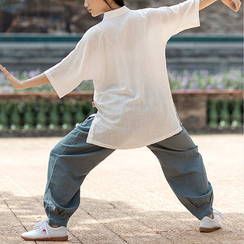 Buddha Stones Solid Color Frog-Button Meditation Prayer Spiritual Zen Tai Chi Qigong Practice Unisex Clothing Set - image 5