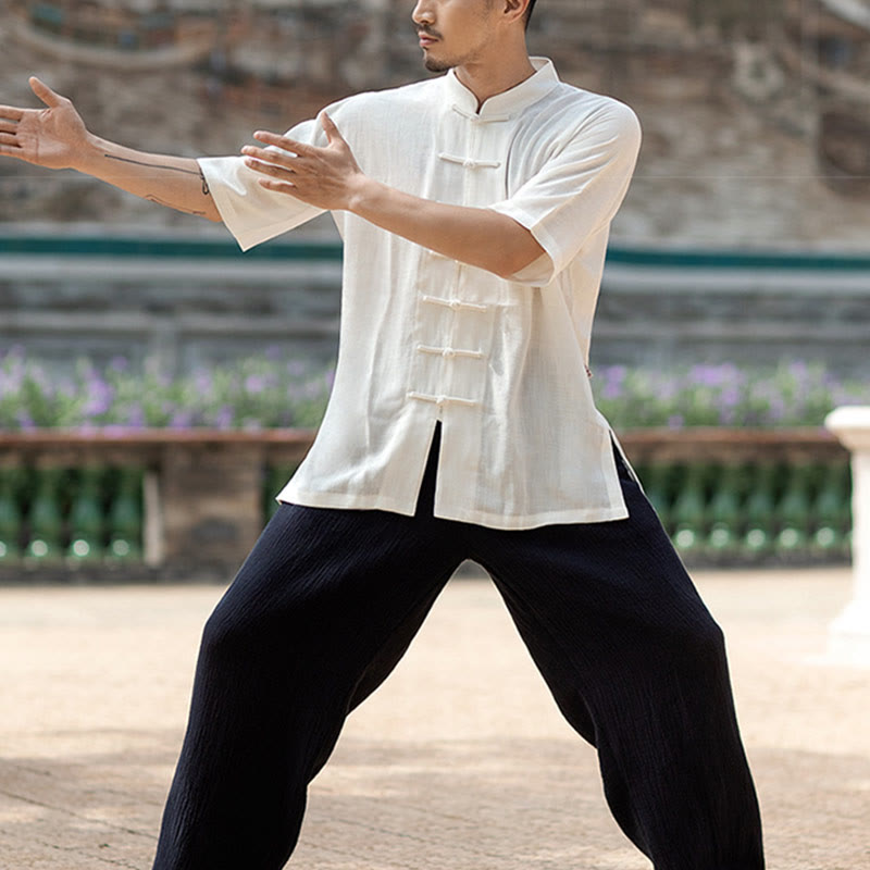 Buddha Stones Solid Color Frog-Button Meditation Prayer Spiritual Zen Tai Chi Qigong Practice Unisex Clothing Set - image 10