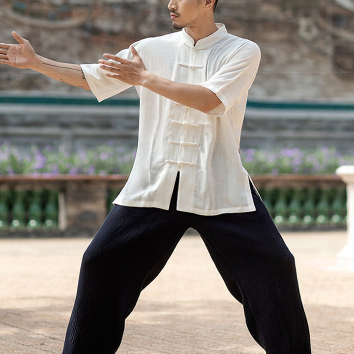 Buddha Stones Solid Color Frog-Button Meditation Prayer Spiritual Zen Tai Chi Qigong Practice Unisex Clothing Set - image 10