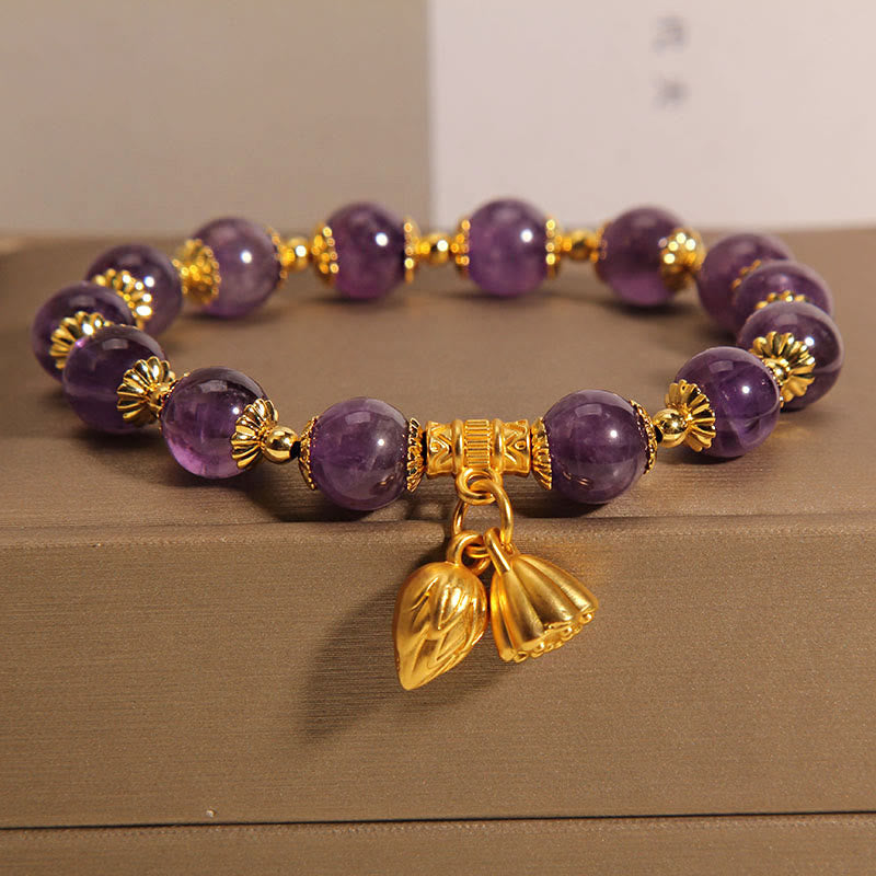 Buddha Stones Natural Amethyst Lotus Healing Spiritual Bracelet - Amethyst(Wrist Circumference 14-16cm) - image 0