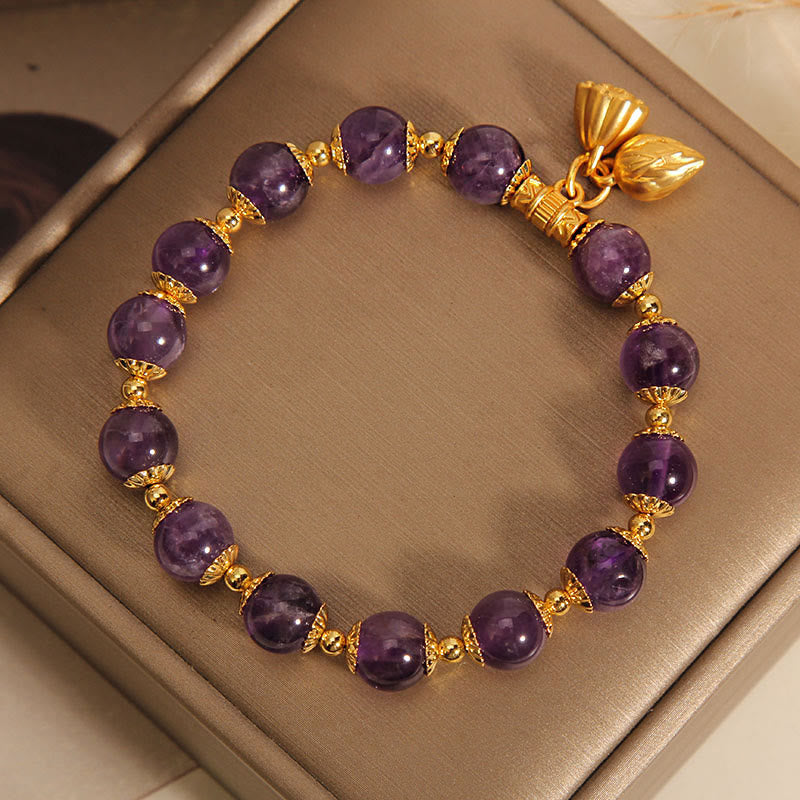 Buddha Stones Natural Amethyst Lotus Healing Spiritual Bracelet - image 4