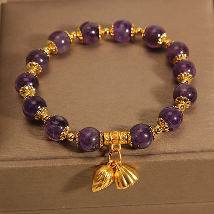 Buddha Stones Natural Amethyst Lotus Healing Spiritual Bracelet - image 6