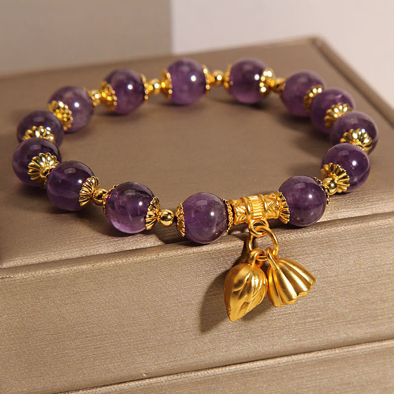 Buddha Stones Natural Amethyst Lotus Healing Spiritual Bracelet - image 1