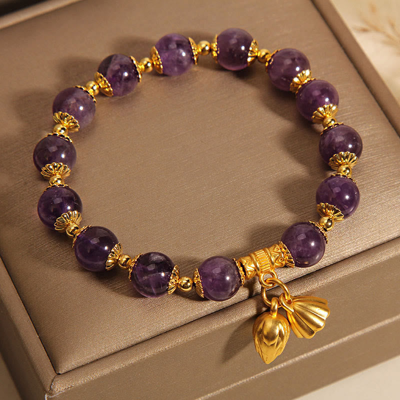 Buddha Stones Natural Amethyst Lotus Healing Spiritual Bracelet - image 2