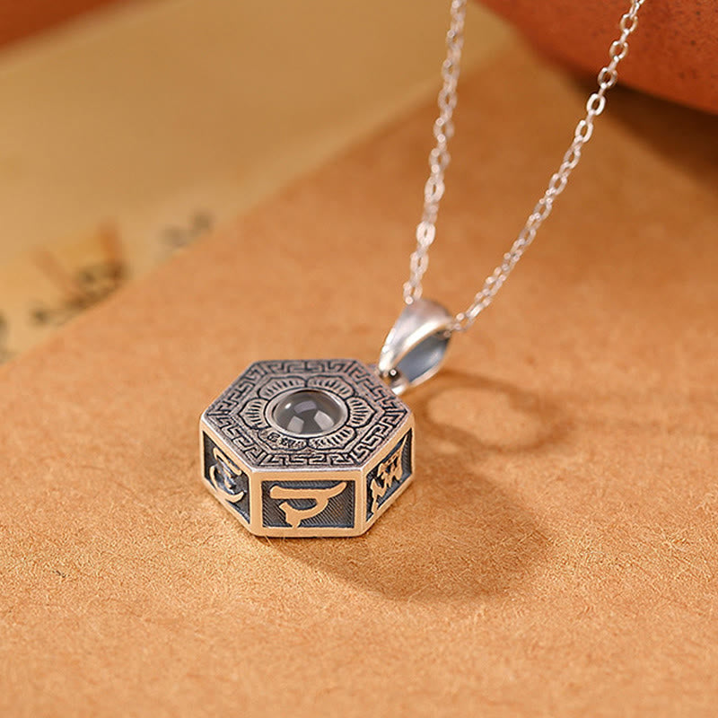 Buddha Stones 990 Sterling Silver Tibetan Om Mani Padme Hum Lotus Love Projection Necklace Pendant - image 3