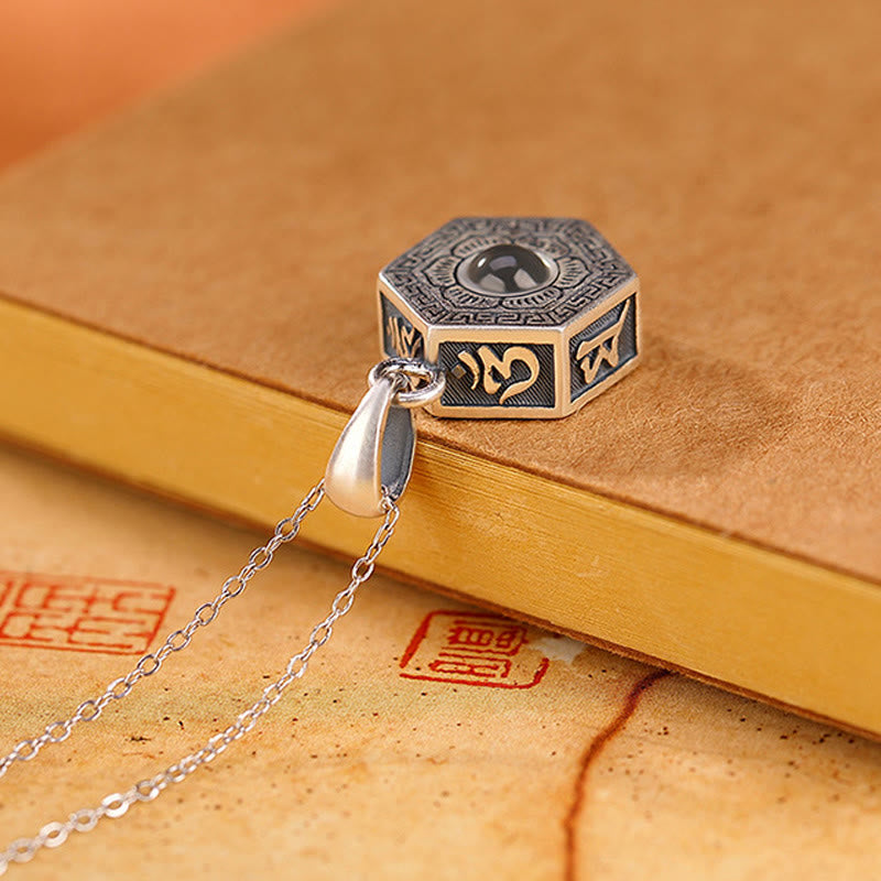 Buddha Stones 990 Sterling Silver Tibetan Om Mani Padme Hum Lotus Love Projection Necklace Pendant - image 5