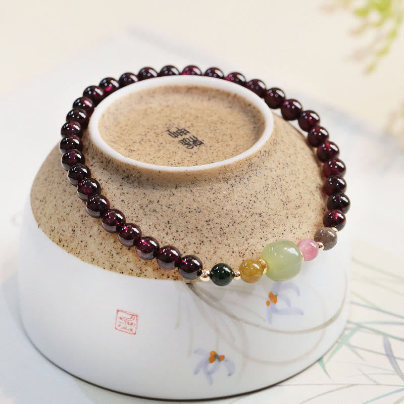 Buddha Stones Natural Garnet Hetian Jade Tourmaline Bead Passion Bracelet - image 1