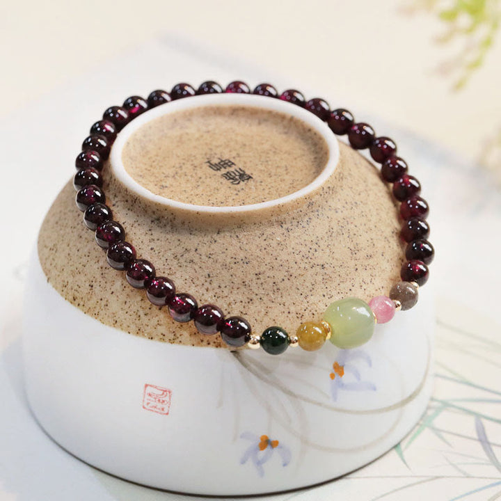 Buddha Stones Natural Garnet Hetian Jade Tourmaline Bead Passion Bracelet - image 1