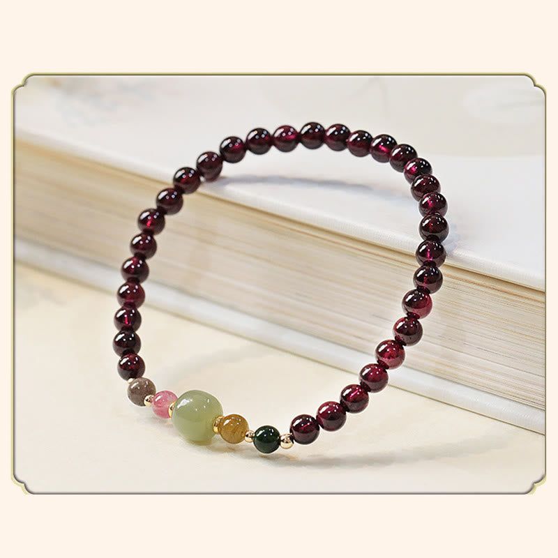 Buddha Stones Natural Garnet Hetian Jade Tourmaline Bead Passion Bracelet - image 4