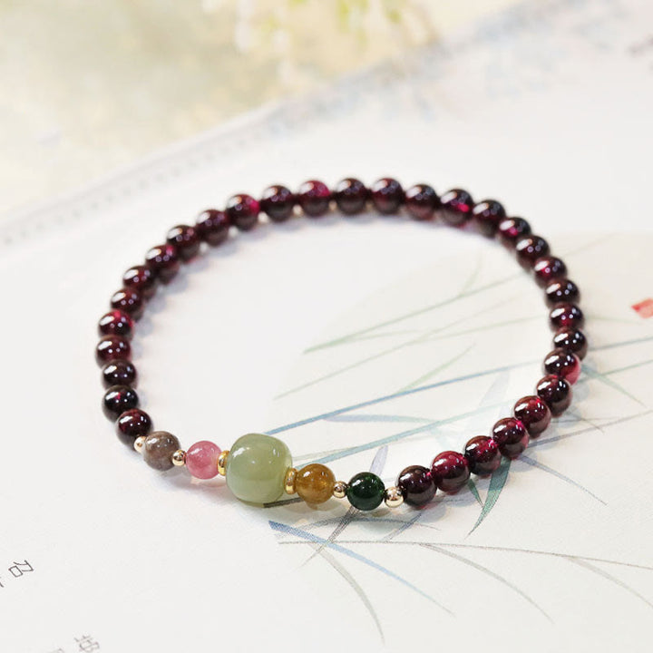 Buddha Stones Natural Garnet Hetian Jade Tourmaline Bead Passion Bracelet - Garnet(Wrist Circumference 14-16cm) - image 0