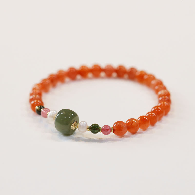 Buddha Stones Natural Red Agate Hetian Jade Bead Confidence Calm Bracelet - image 4