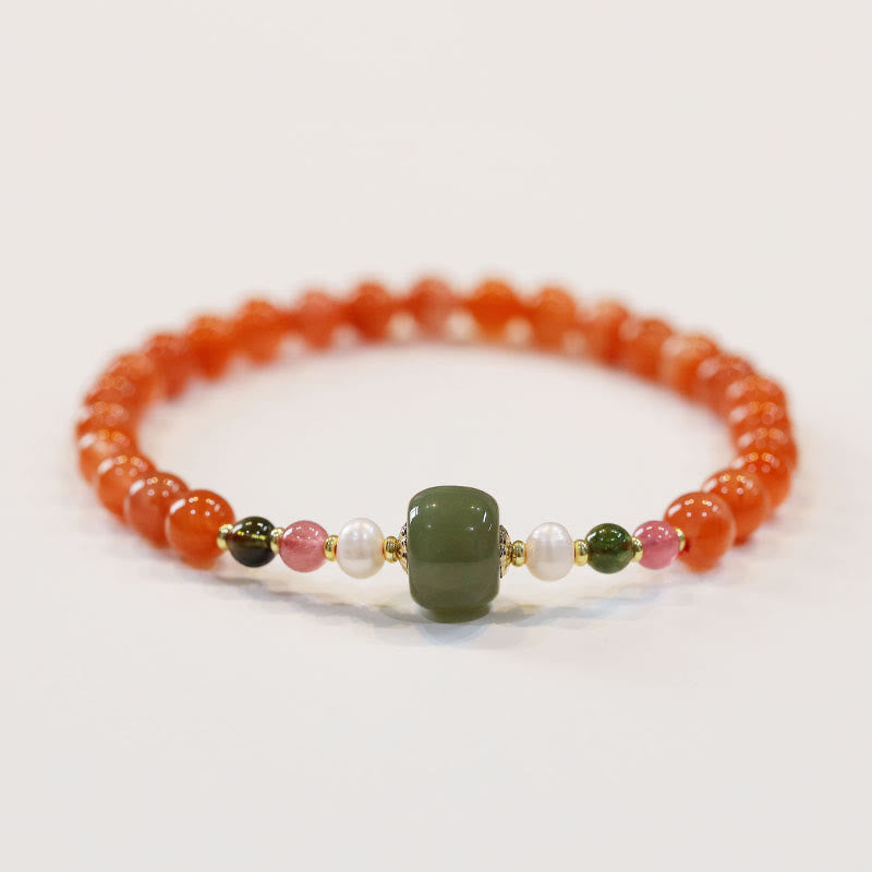 Buddha Stones Natural Red Agate Hetian Jade Bead Confidence Calm Bracelet - image 3
