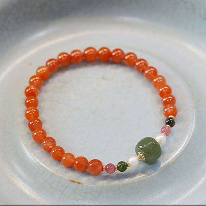 Buddha Stones Natural Red Agate Hetian Jade Bead Confidence Calm Bracelet - image 2