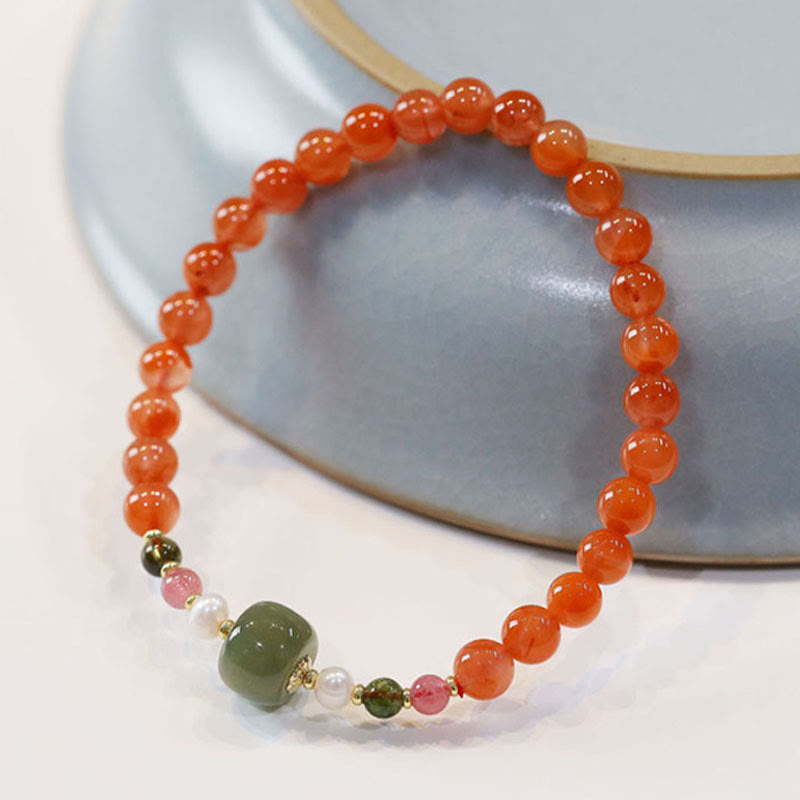 Buddha Stones Natural Red Agate Hetian Jade Bead Confidence Calm Bracelet - image 1