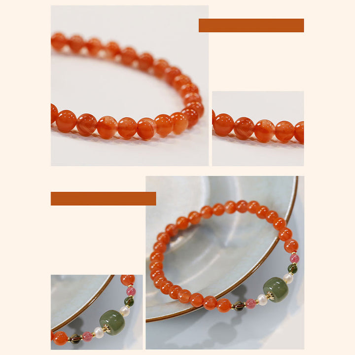 Buddha Stones Natural Red Agate Hetian Jade Bead Confidence Calm Bracelet - image 6
