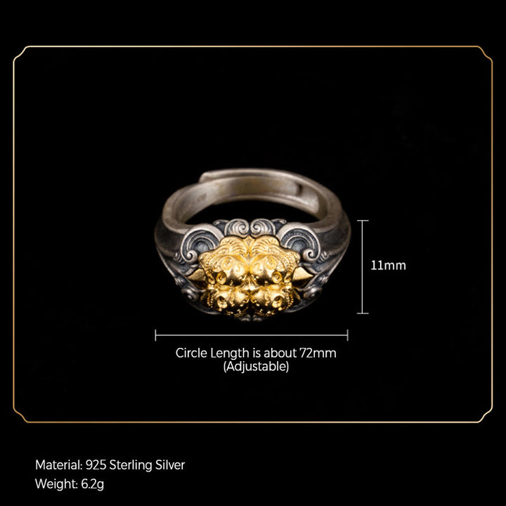 Buddha Stones 925 Sterling Silver Tibetan Skull Protection Adjustable Ring - image 7