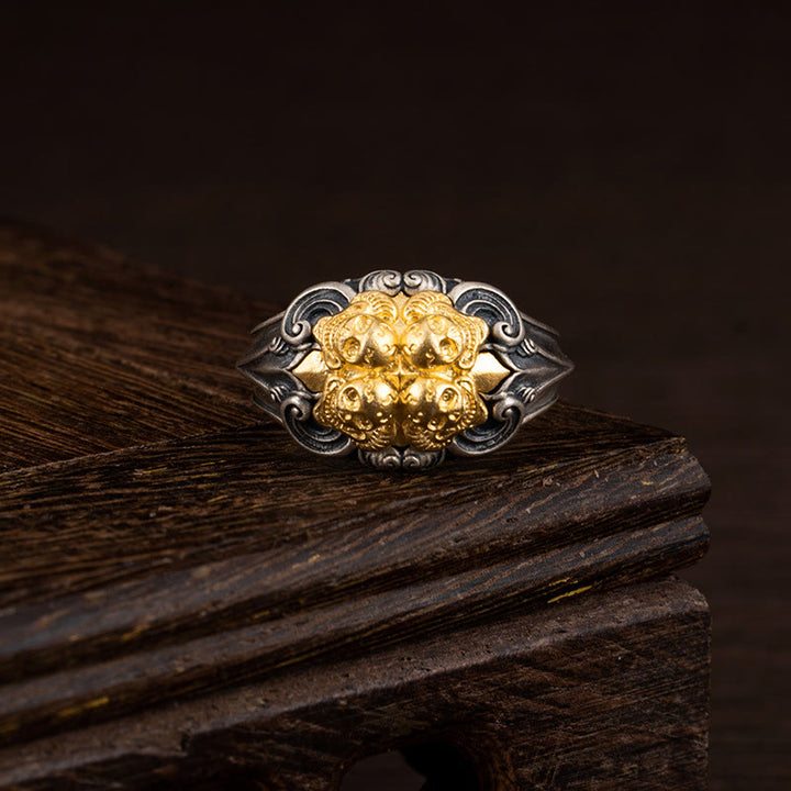 Buddha Stones 925 Sterling Silver Tibetan Skull Protection Adjustable Ring - image 0