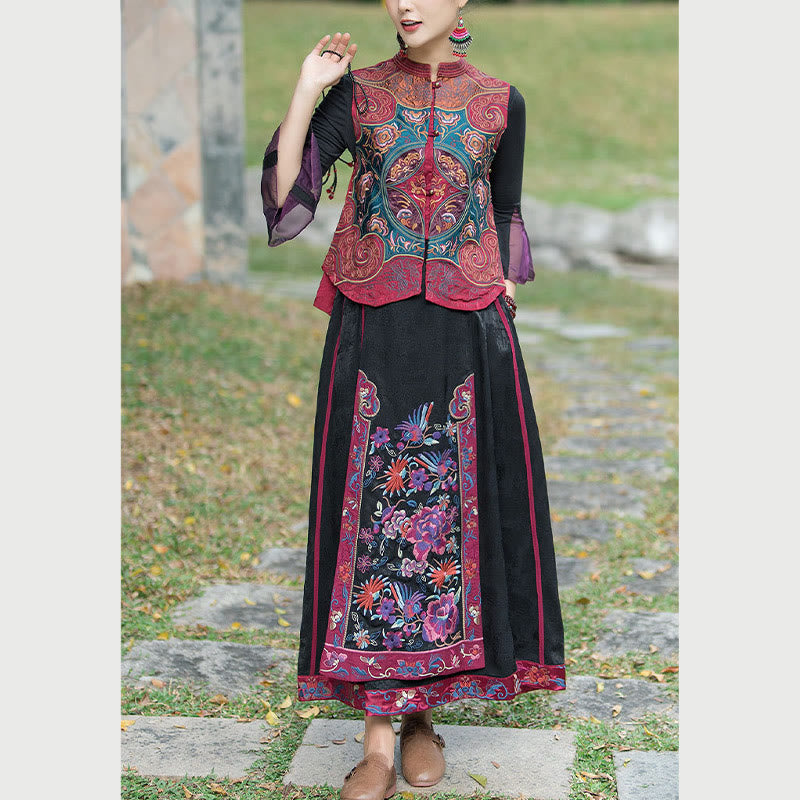 Buddha Stones Vintage Style Embroidery Flower Tang Suit Design Sleeveless Vest - image 22